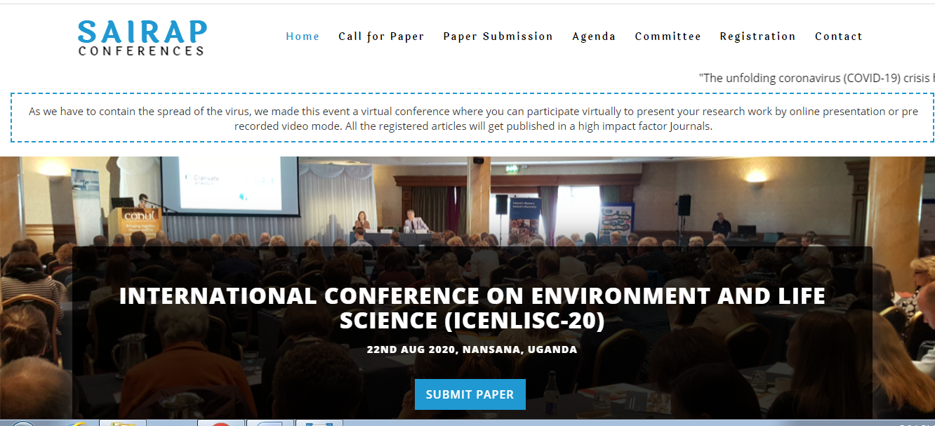 INTERNATIONAL CONFERENCE ON ENVIRONMENT AND LIFE SCIENCE (ICENLISC-20), Nansana, Uganda