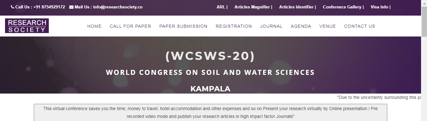 World Congress on Soil and Water Sciences (WCSWS-20), Kampala, Uganda