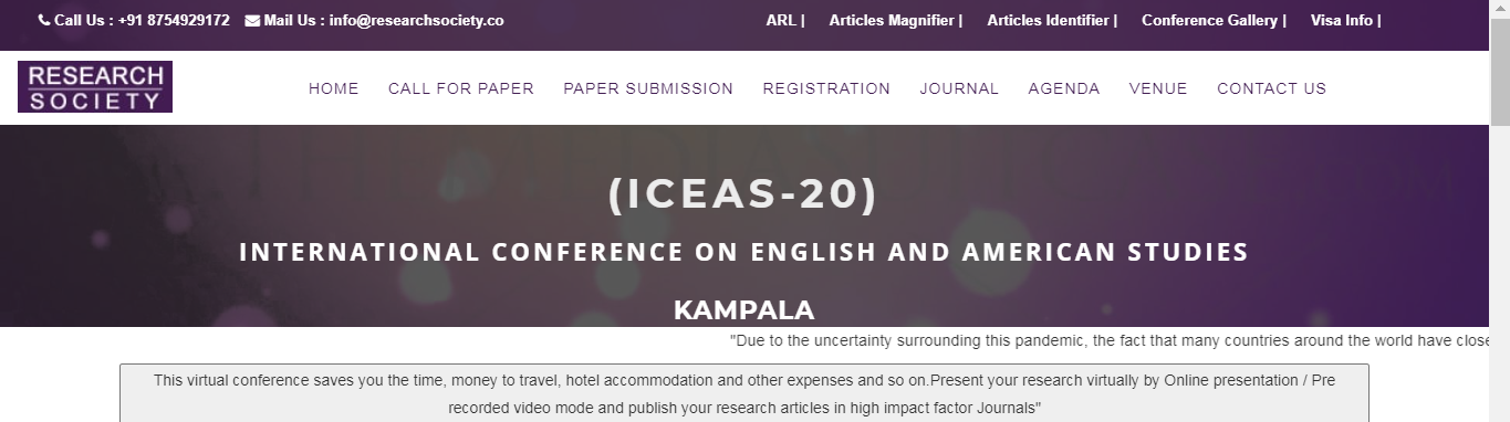 International Conference on English and American Studies (ICEAS-20), Kampala, Uganda