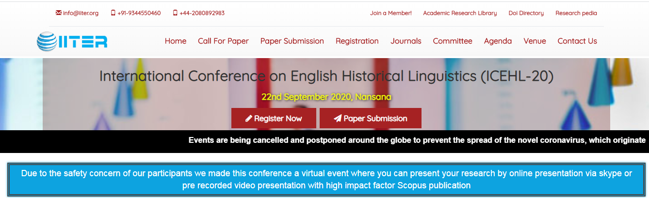 International Conference on English Historical Linguistics (ICEHL-20), Nansana, Uganda