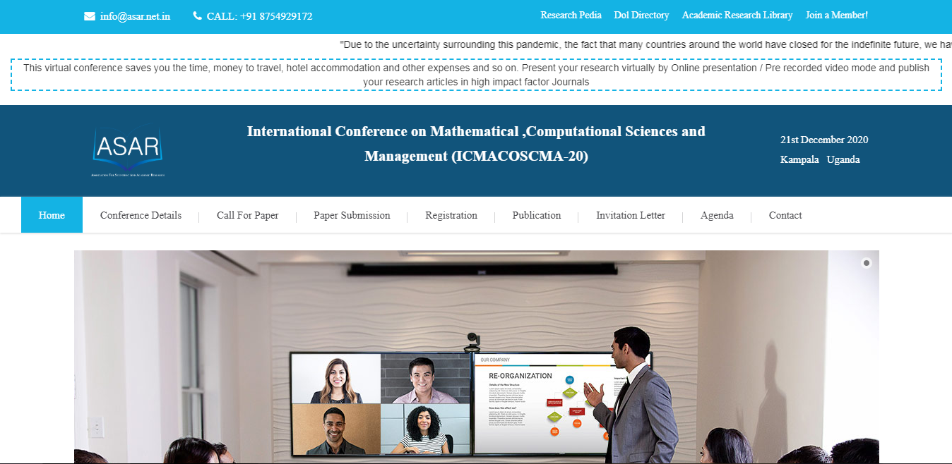 International Conference on Mathematical ,Computational Sciences and Management (ICMACOSCMA-20), Kampala   Uganda, Uganda