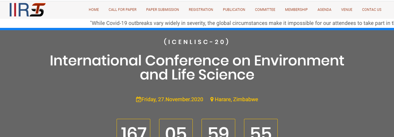International Conference on Environment and Life Science (ICENLISC-20), Harare, Zimbabwe