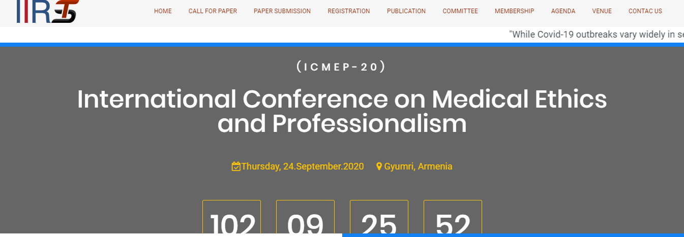 International Conference on Medical Ethics and Professionalism (ICMEP-20), Gyumri, Armenia
