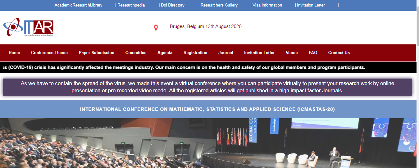 International Conference on Mathematic, Statistics and Applied Science (ICMASTAS-20), Bruges, Belgium