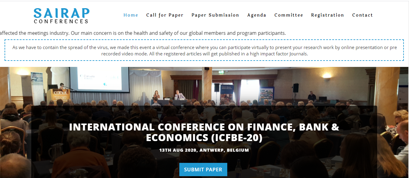 INTERNATIONAL CONFERENCE ON FINANCE, BANK & ECONOMICS (ICFBE-20), ANTWERP, Belgium