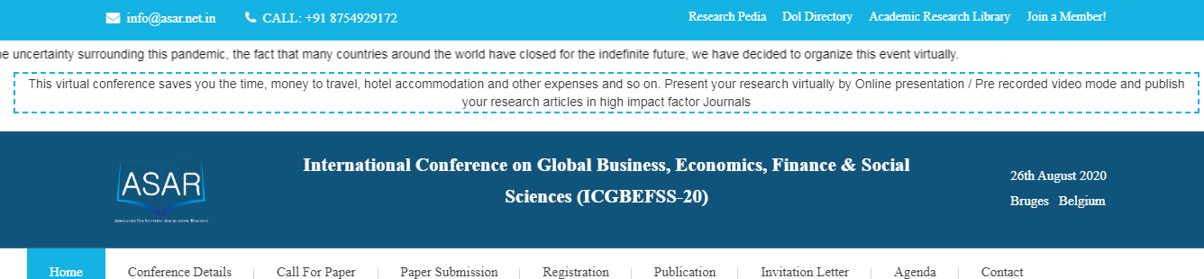 International Conference on Global Business, Economics, Finance & Social Sciences (ICGBEFSS-20), Bruges, Belgium