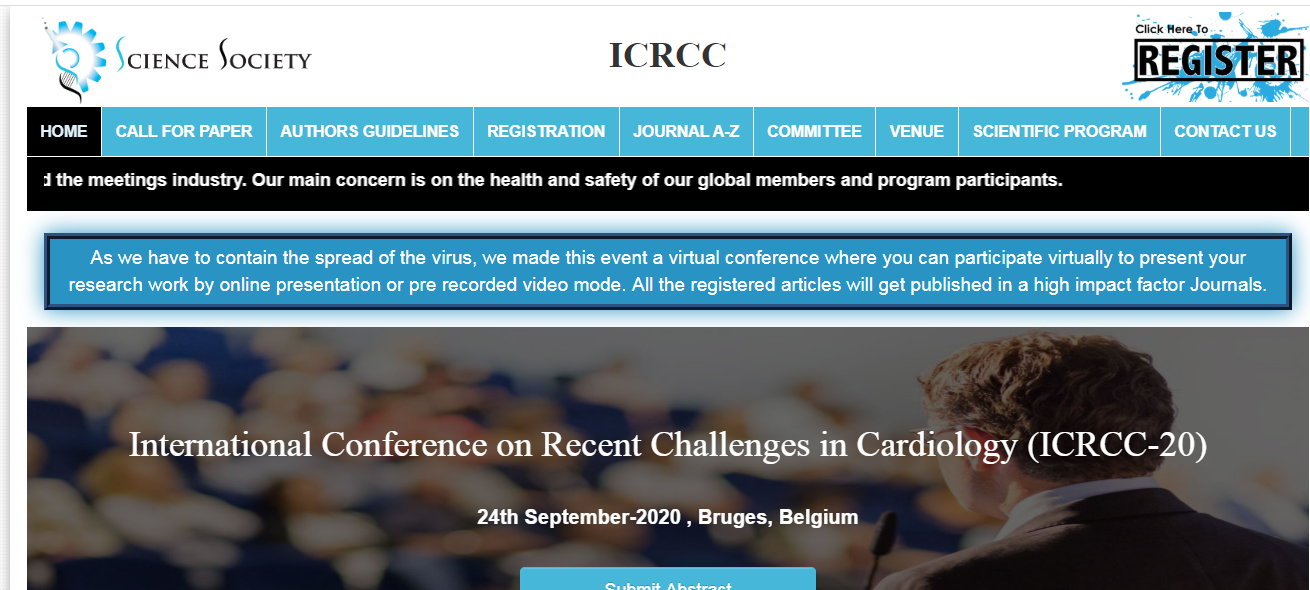 International Conference on Recent Challenges in Cardiology (ICRCC-20), Bruges, Belgium
