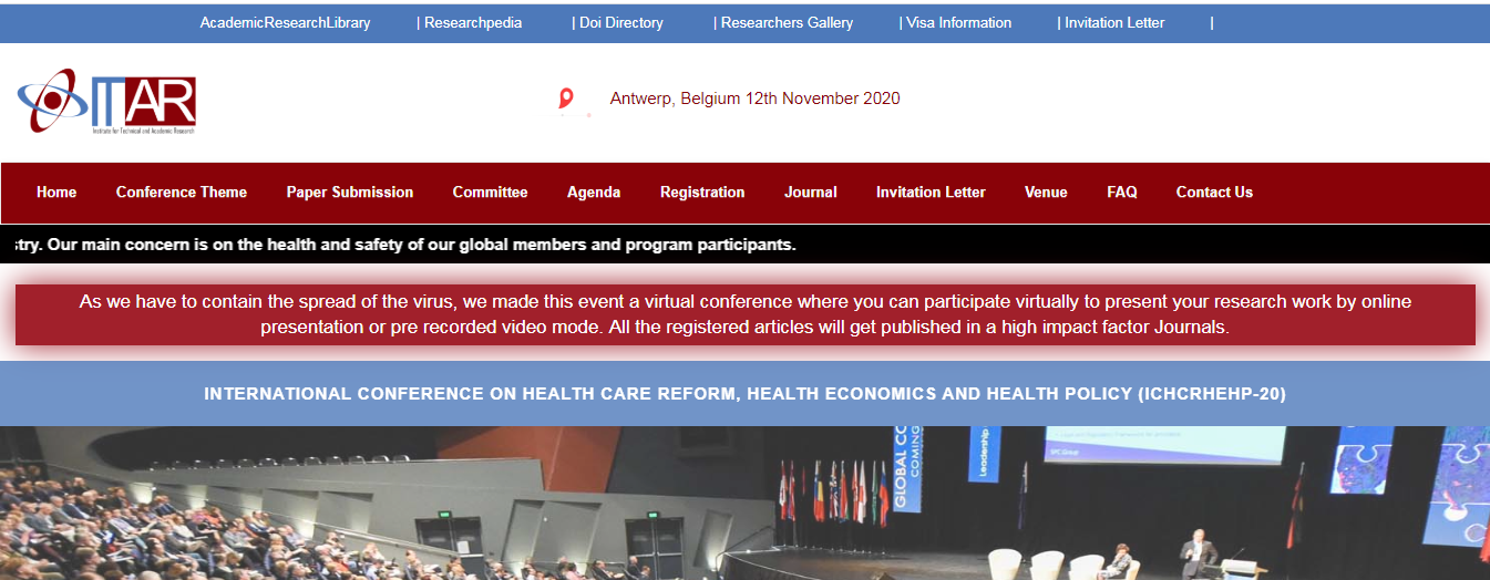 International Conference on Health Care Reform, Health Economics and Health Policy (ICHCRHEHP-20), ANTWERP, Belgium