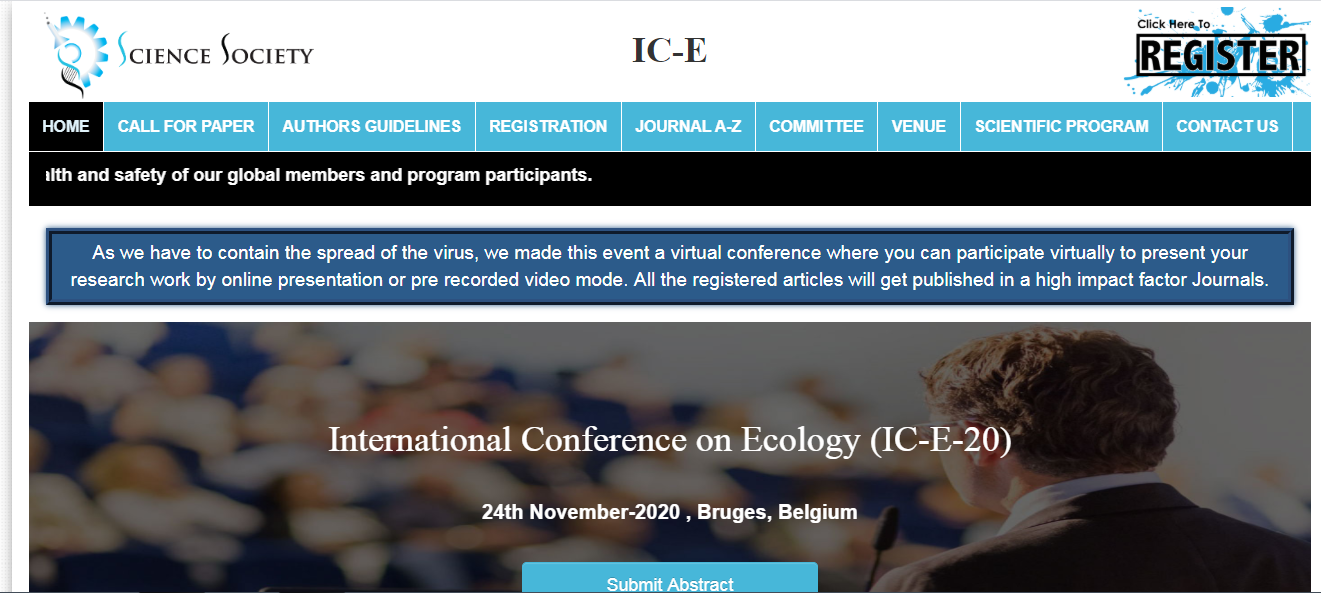 International Conference on Ecology (IC-E-20), Bruges, Belgium
