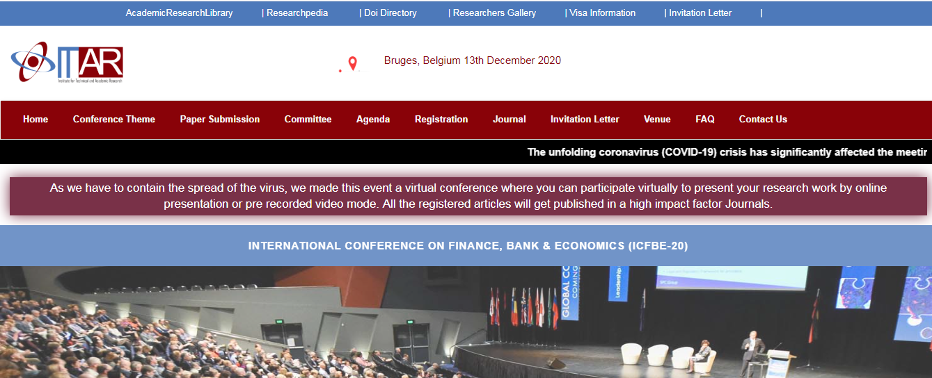 INTERNATIONAL CONFERENCE ON FINANCE, BANK & ECONOMICS (ICFBE-20), Bruges, Belgium