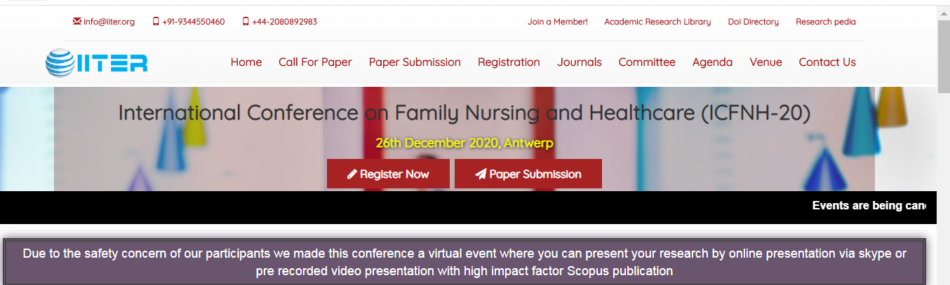 International Conference on Family Nursing and Healthcare (ICFNH-20), ANTWERP, Belgium