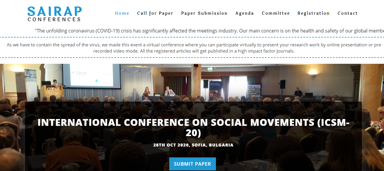 INTERNATIONAL CONFERENCE ON SOCIAL MOVEMENTS (ICSM-20), Sofia, Bulgaria