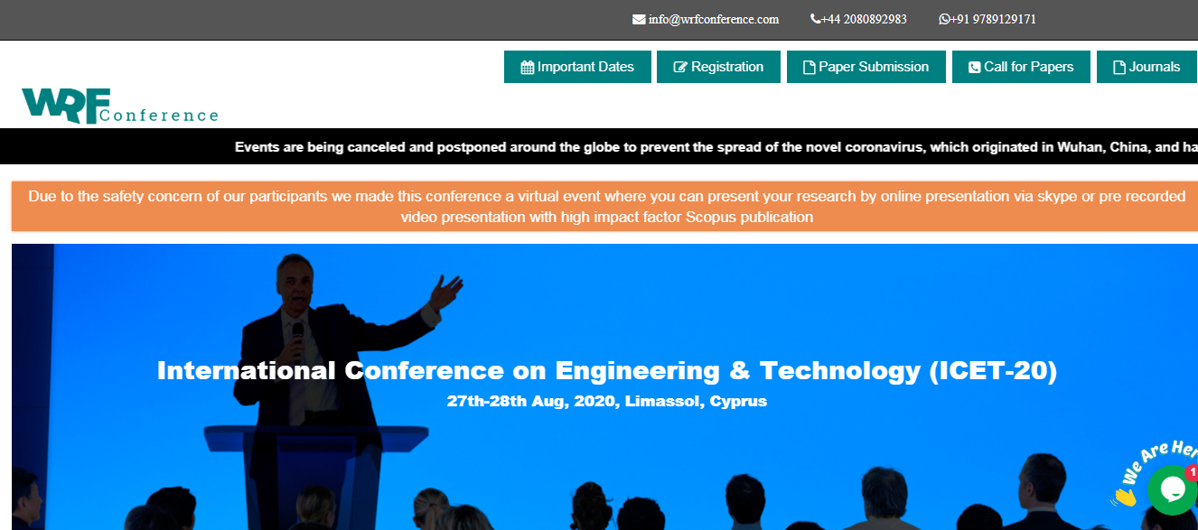 International Conference on Engineering & Technology (ICET-20), Limassol, Cyprus