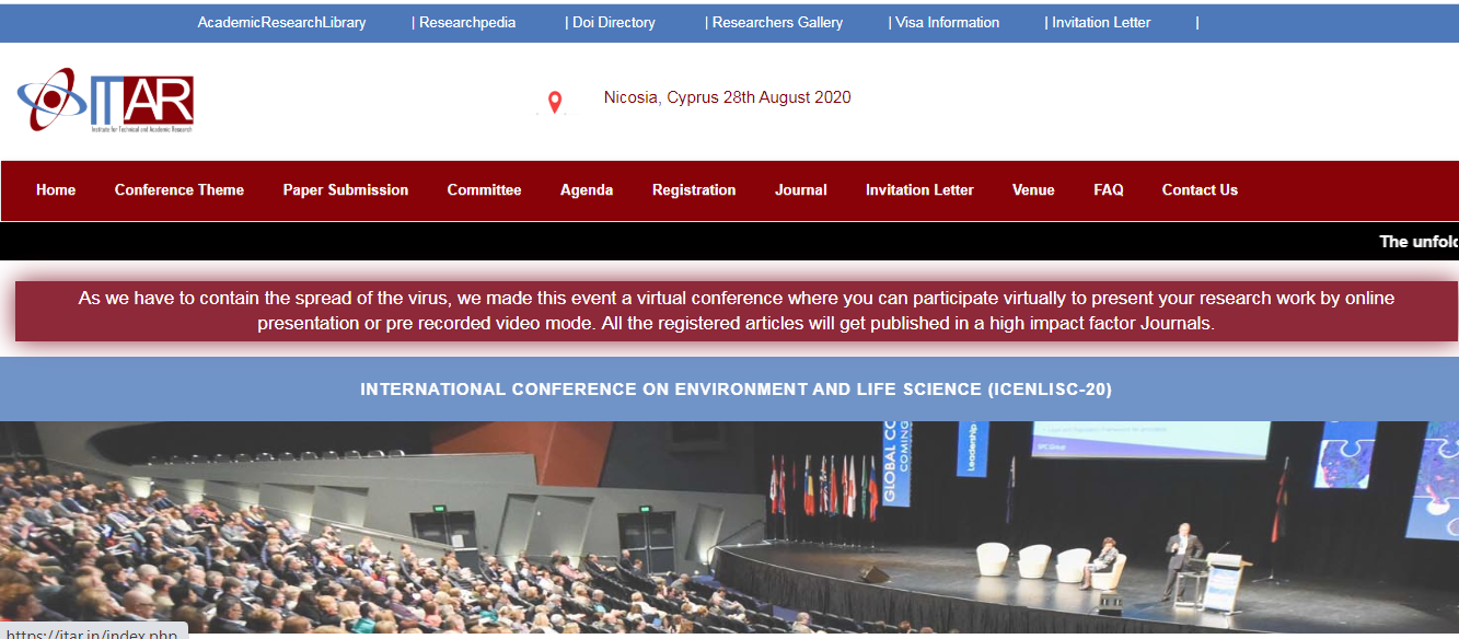 International Conference on Environment and Life Science  (ICENLISC-20), Nicosia, Cyprus
