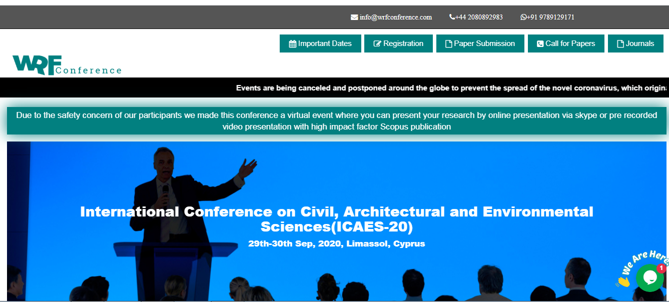 International Conference on Civil, Architectural and Environmental Sciences(ICAES-20), Limassol, Cyprus