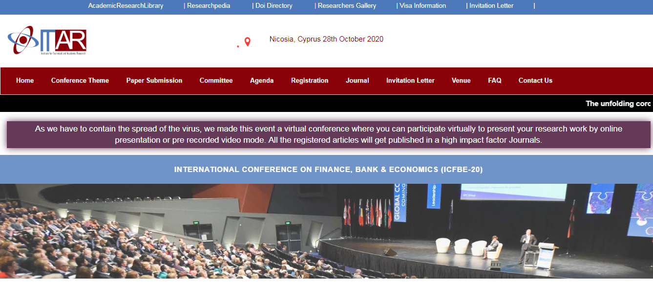 International Conference on Finance, Bank & Economics (ICFBE-20), Nicosia, Cyprus