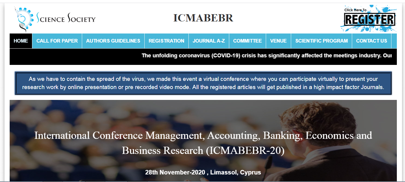 International Conference Management, Accounting, Banking, Economics and Business Research (ICMABEBR-20), Limassol, Cyprus