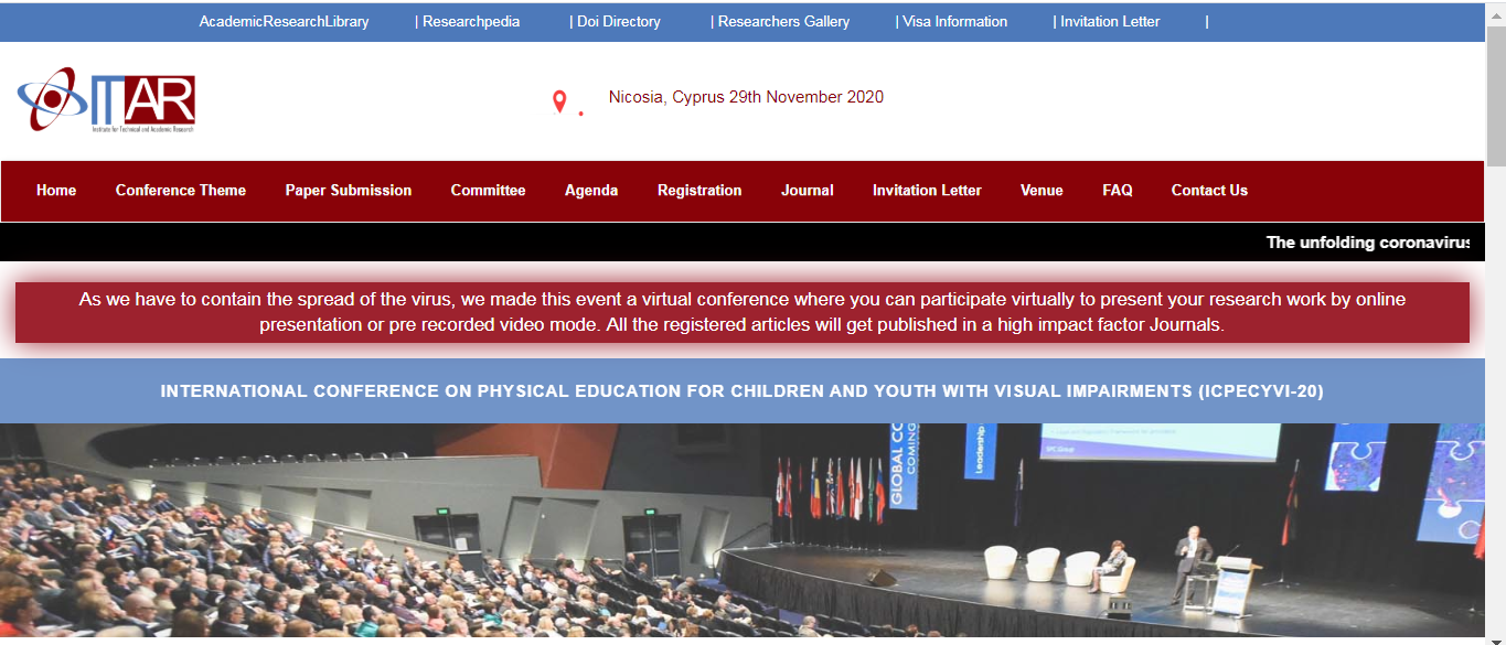 International Conference on Physical Education for Children and Youth with Visual Impairments (ICPECYVI-20), Nicosia, Cyprus