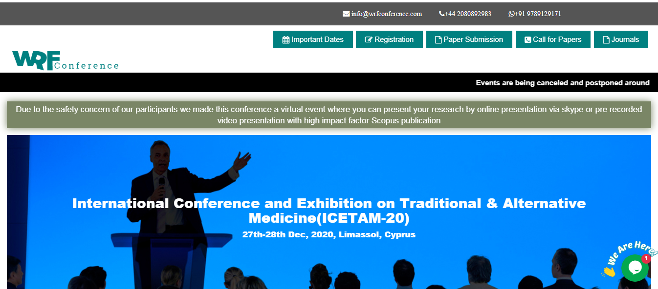 International Conference and Exhibition on Traditional & Alternative Medicine(ICETAM-20), Limassol, Cyprus