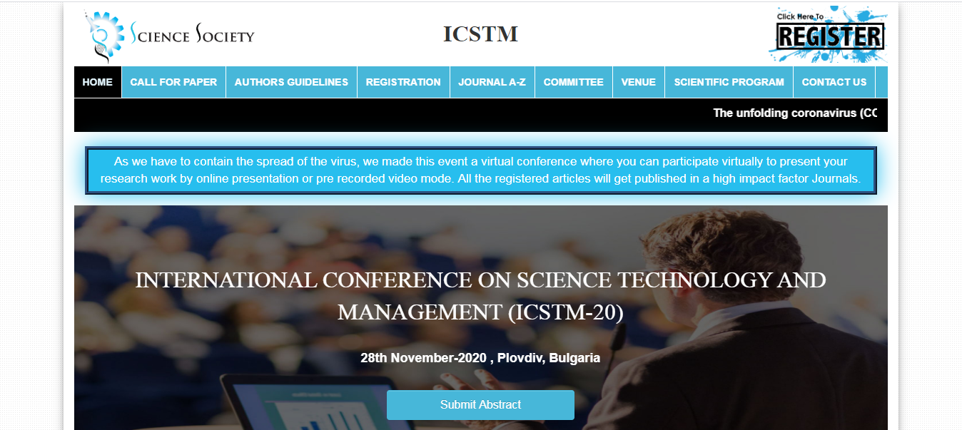 INTERNATIONAL CONFERENCE ON SCIENCE TECHNOLOGY AND MANAGEMENT (ICSTM-20), Plovdiv, Bulgaria, Bulgaria