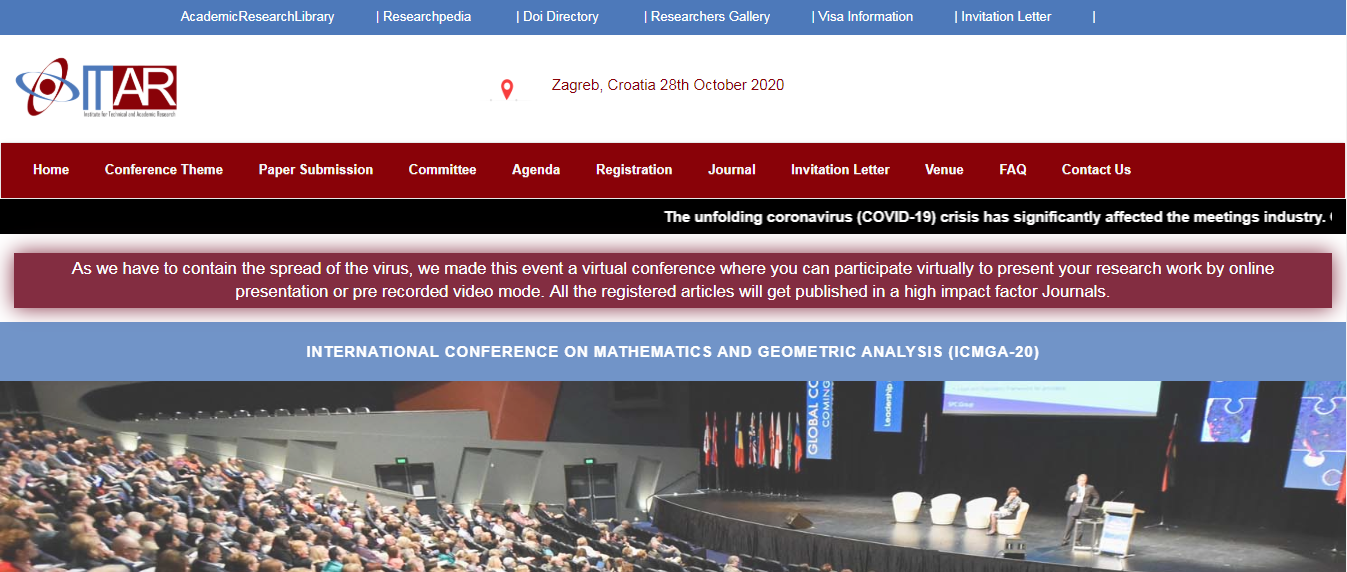 International Conference on Mathematics and Geometric Analysis (ICMGA-20), Zagreb, Croatia