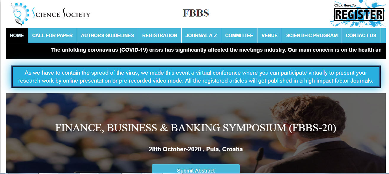 FINANCE, BUSINESS & BANKING SYMPOSIUM (FBBS-20), Pula, Croatia