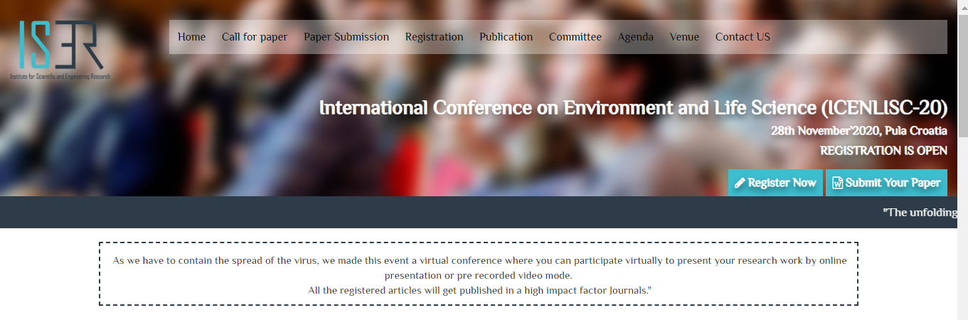 International Conference on Environment and Life Science (ICENLISC-20), Pula, Croatia