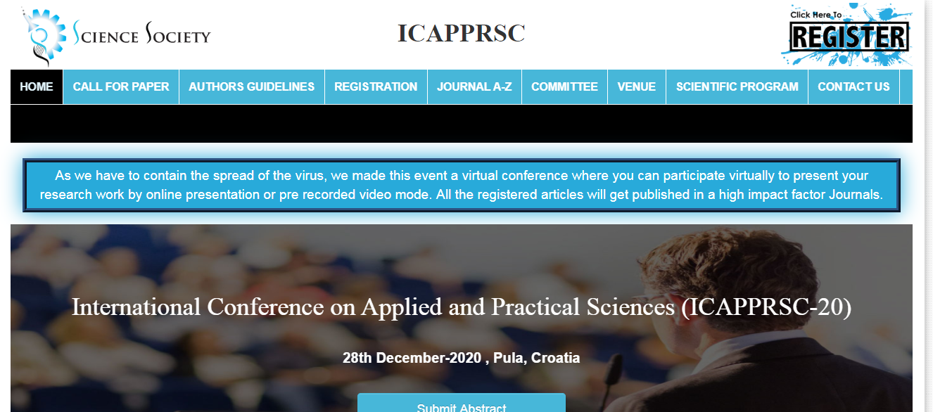 International Conference on Applied and Practical Sciences (ICAPPRSC-20), Pula, Croatia