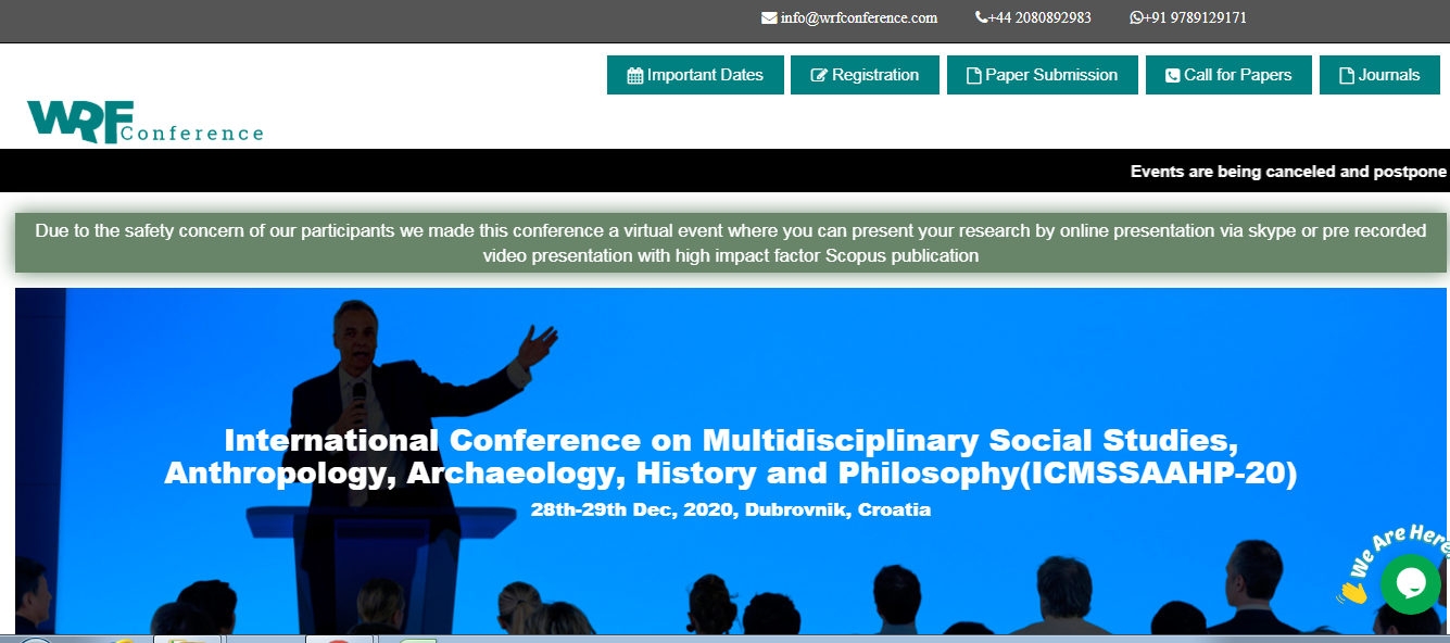 International Conference on Multidisciplinary Social Studies, Anthropology, Archaeology, History and Philosophy(ICMSSAAHP-20), DUBROVNIK, Croatia