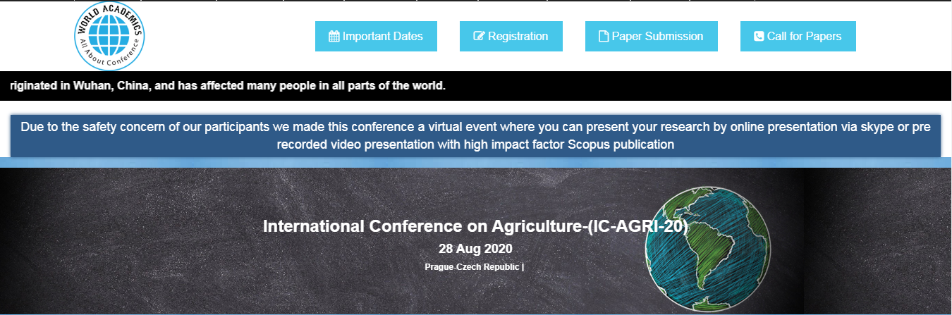 International Conference on Agriculture-(IC-AGRI-20), Prague-Czech Republic |, Czech Republic