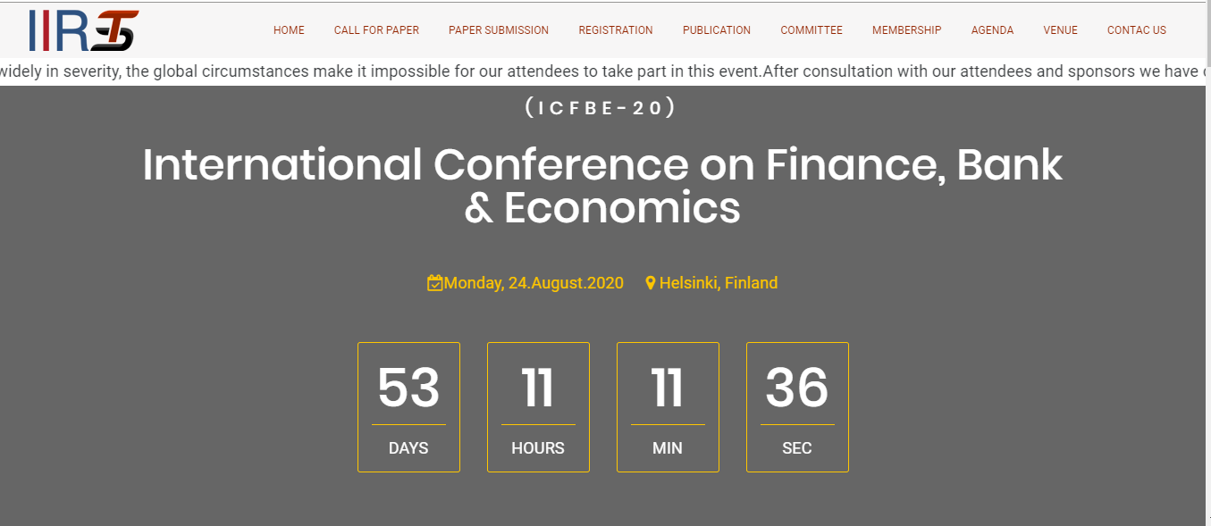 International Conference on Finance, Bank & Economics(ICFBE-20), Helsinki, Finland, Finland