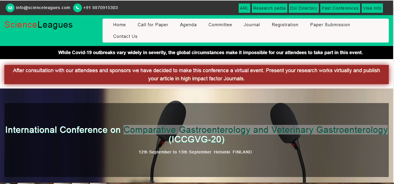 International Conference on Comparative Gastroenterology and Veterinary Gastroenterology (ICCGVG-20), Helsinki FINLAND, Finland