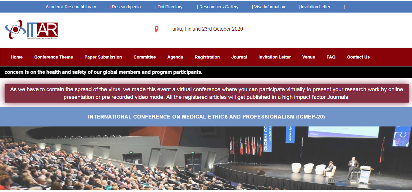 International Conference on Medical Ethics and Professionalism (ICMEP-20), Turku, Finland, Finland