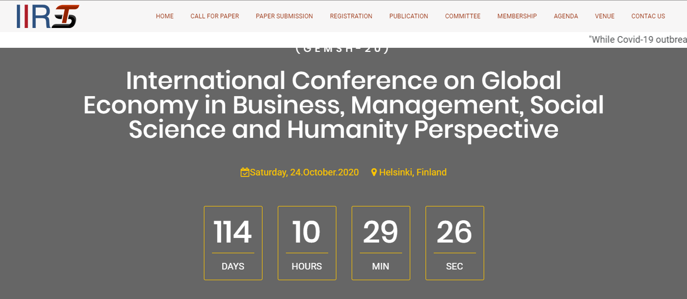 International Conference on Global Economy in Business, Management, Social Science and Humanity Perspective(GEMSH), Helsinki, Finland, Finland