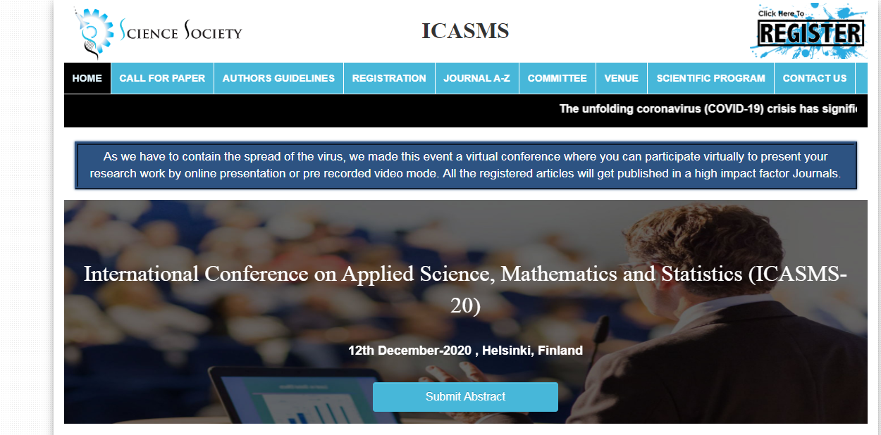 International Conference on Applied Science, Mathematics and Statistics (ICASMS-20), Helsinki, Finland, Finland