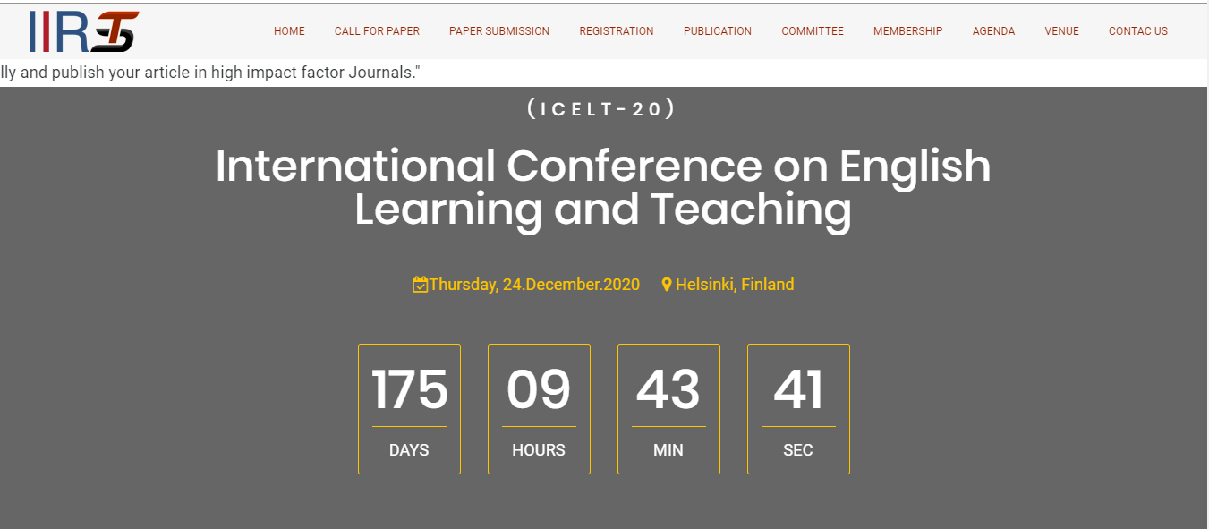 International Conference on English Learning and Teaching(ICELT-20), Helsinki, Finland, Finland
