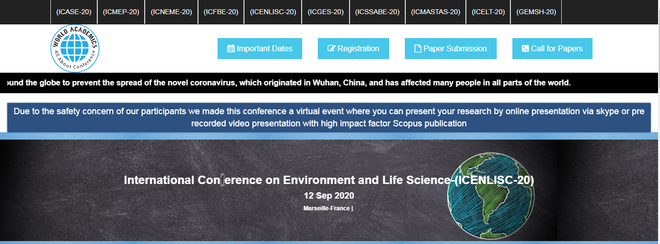 International Conference on Environment and Life Science-(ICENLISC-20), Marseille, France