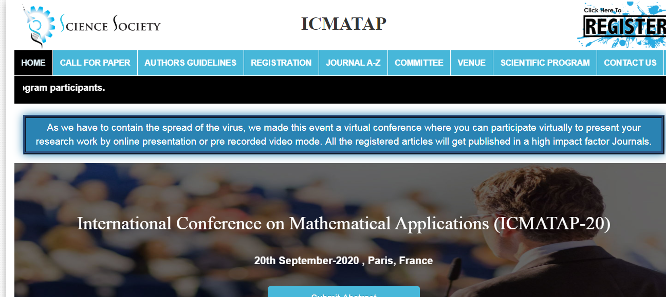 International Conference on Mathematical Applications (ICMATAP-20), Paris, France