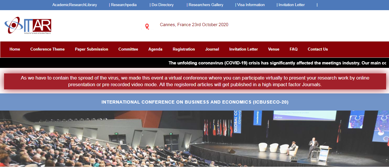 International Conference on Business and Economics (ICBUSECO-20), CANNES, France