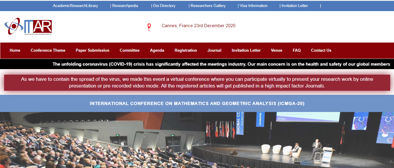 International Conference on Mathematics and Geometric Analysis (ICMGA-20), CANNES, France