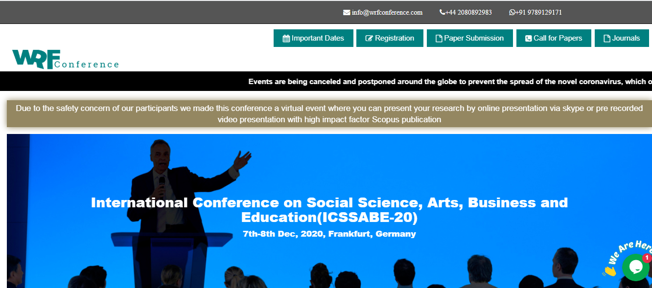 International Conference on Social Science, Arts, Business and Education(ICSSABE-20), Frankfurt, Germany