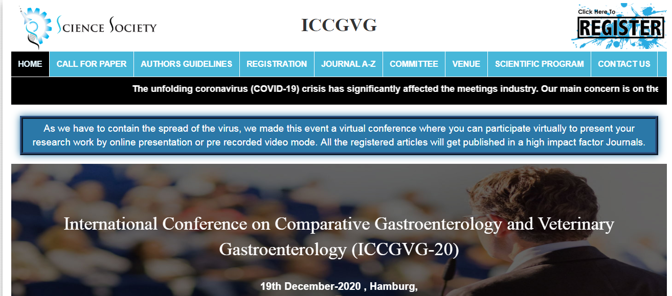 International Conference on Comparative Gastroenterology and Veterinary Gastroenterology (ICCGVG-20), Hamburg, Germany