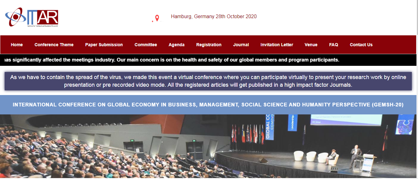 International Conference on Global Economy in Business, Management, Social Science and Humanity Perspective (GEMSH-20), Hamburg, Germany,Hamburg,Germany
