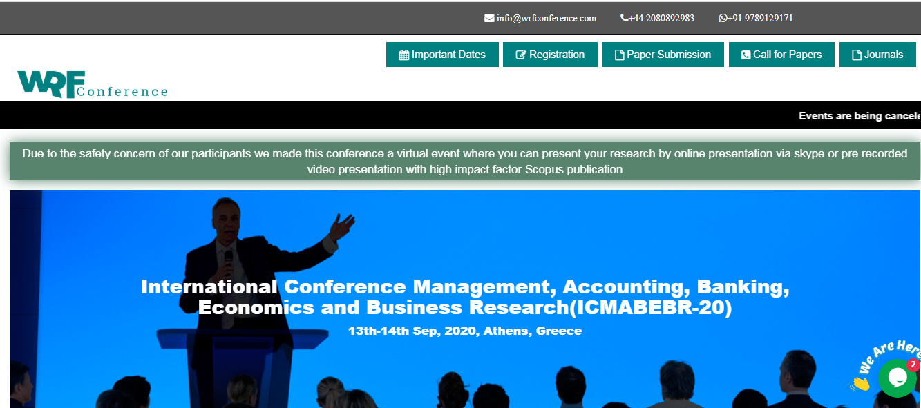 International Conference Management, Accounting, Banking, Economics and Business Research(ICMABEBR-20), Athens, Greece
