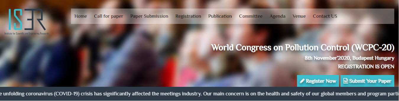 World Congress on Pollution Control (WCPC-20), Budapest Hungary, Budapest, Hungary