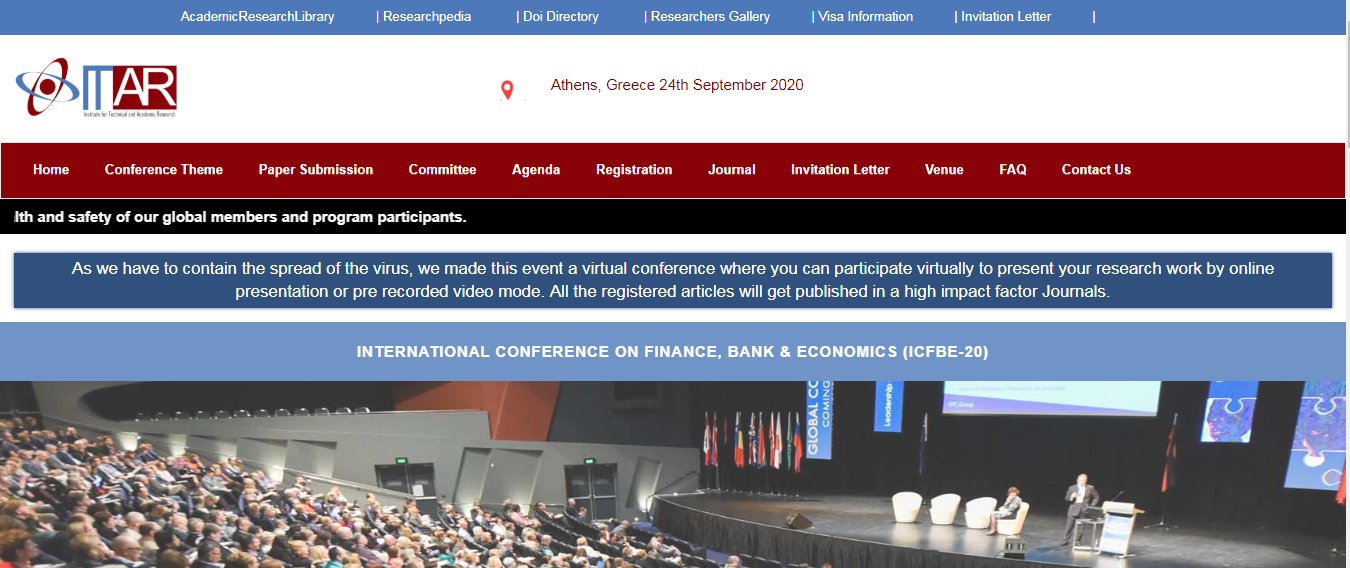 International Conference on Finance, Bank & Economics (ICFBE-20), Athens, Greece