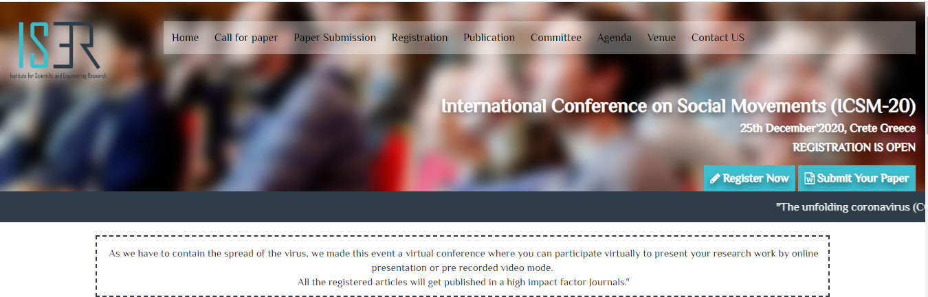 International Conference on Social Movements (ICSM-20), Crete, Greece