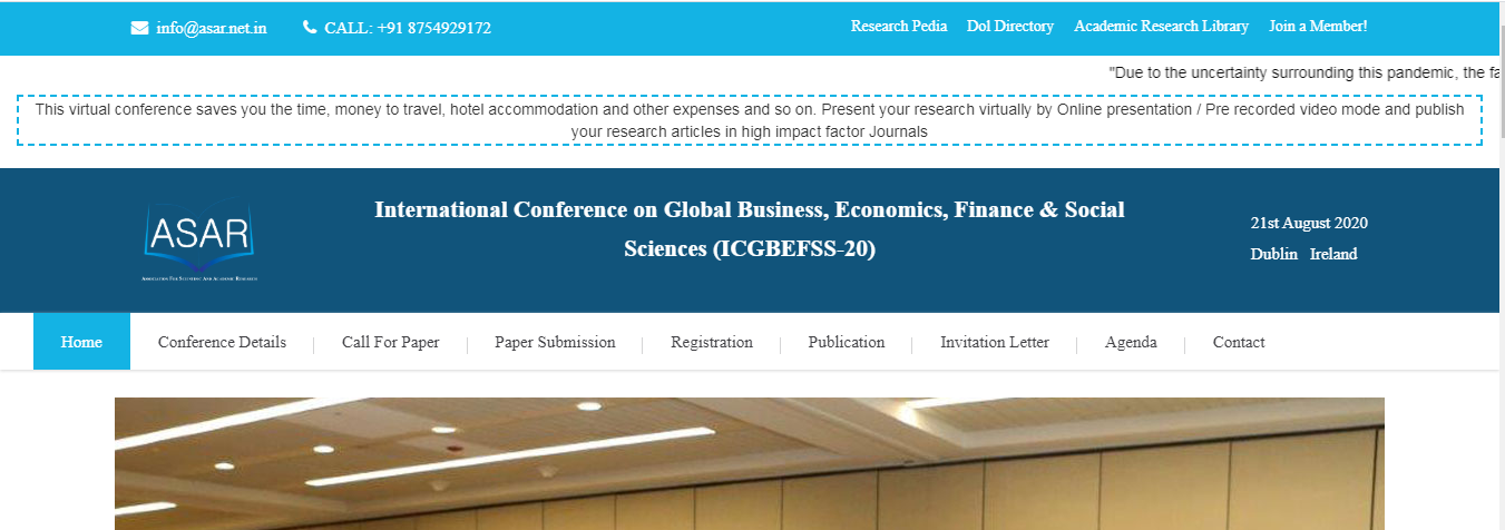 International Conference on Global Business, Economics, Finance & Social Sciences (ICGBEFSS-20), Dublin, Ireland