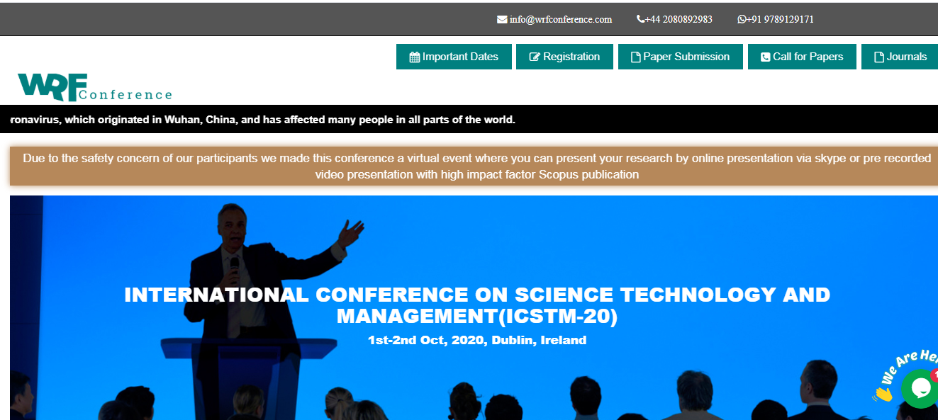 INTERNATIONAL CONFERENCE ON SCIENCE TECHNOLOGY AND MANAGEMENT(ICSTM-20), Dublin, Ireland