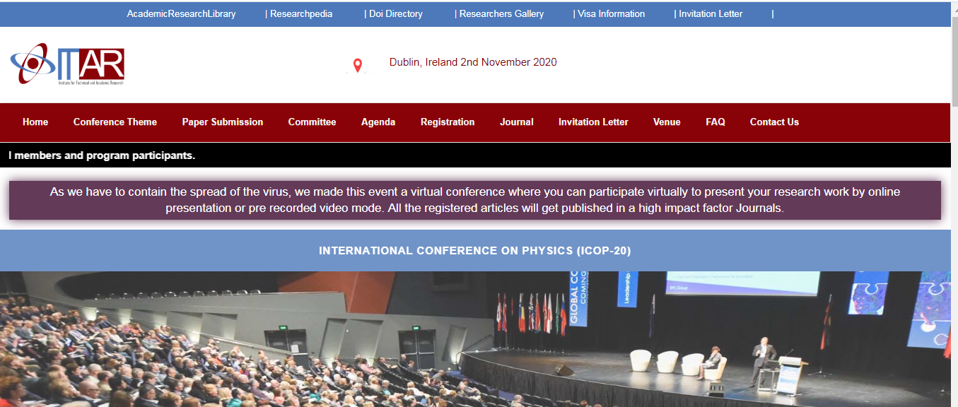 International Conference on Physics  (ICOP-20), Ireland, Dublin, Ireland
